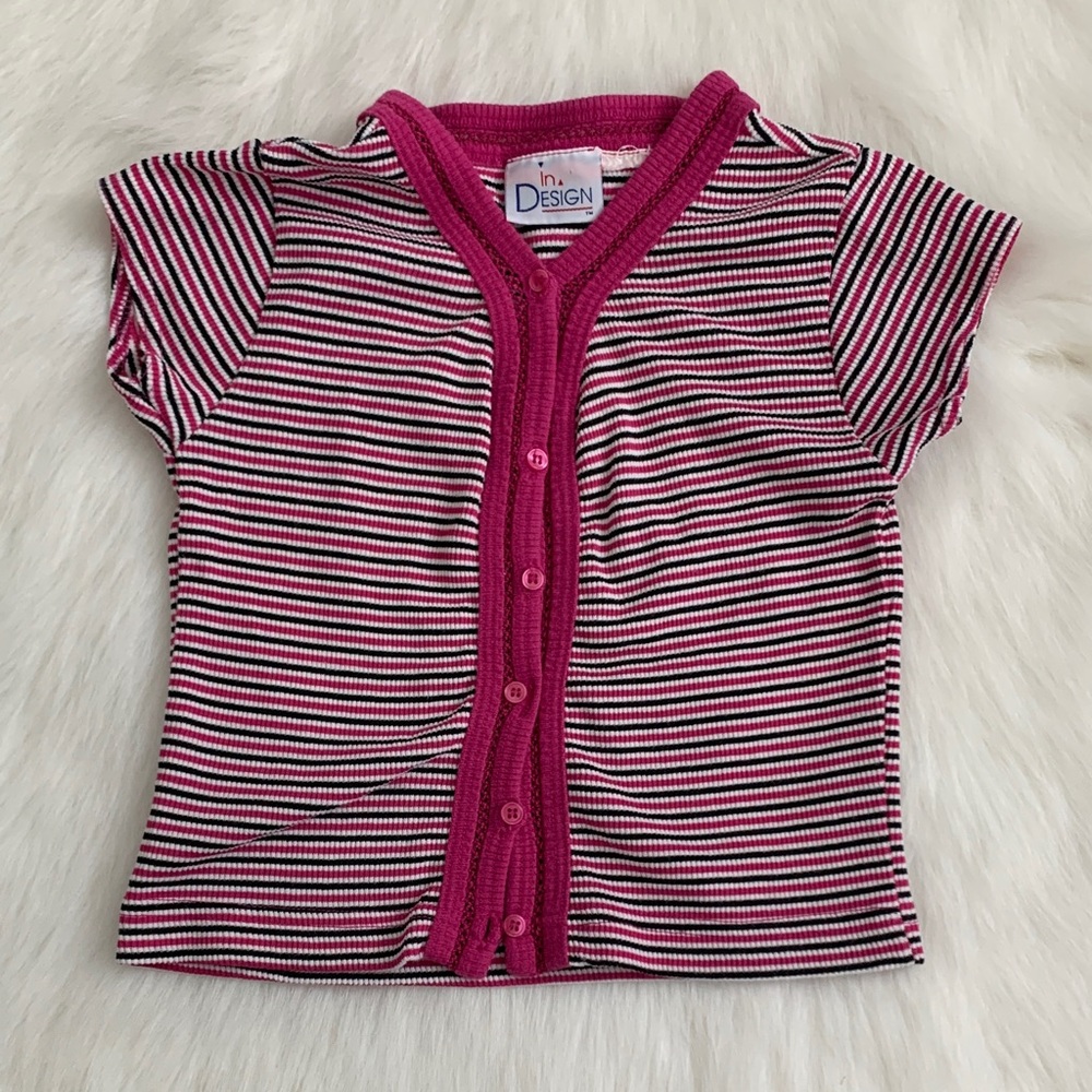 Tion Design Kids Striped Button Down Shirt - Pink and Black